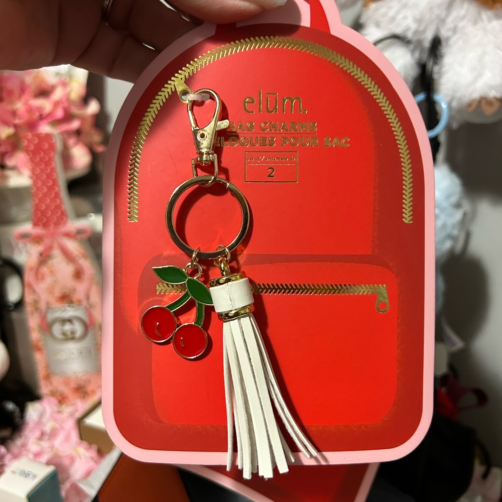 Elum Cherry Keychain with white Tassel purse charm
